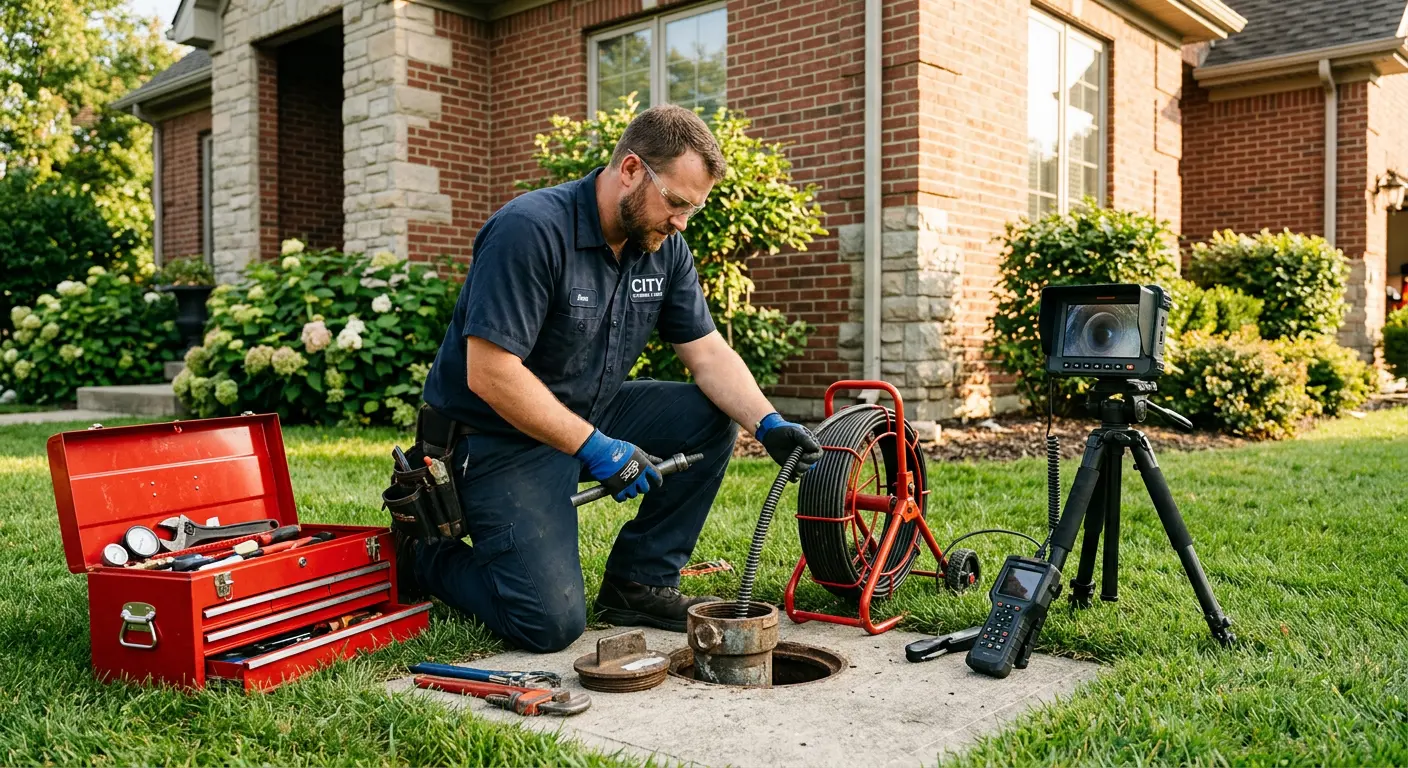 Sewer specialist with camera equipment servicing a cleanout in Sallisaw