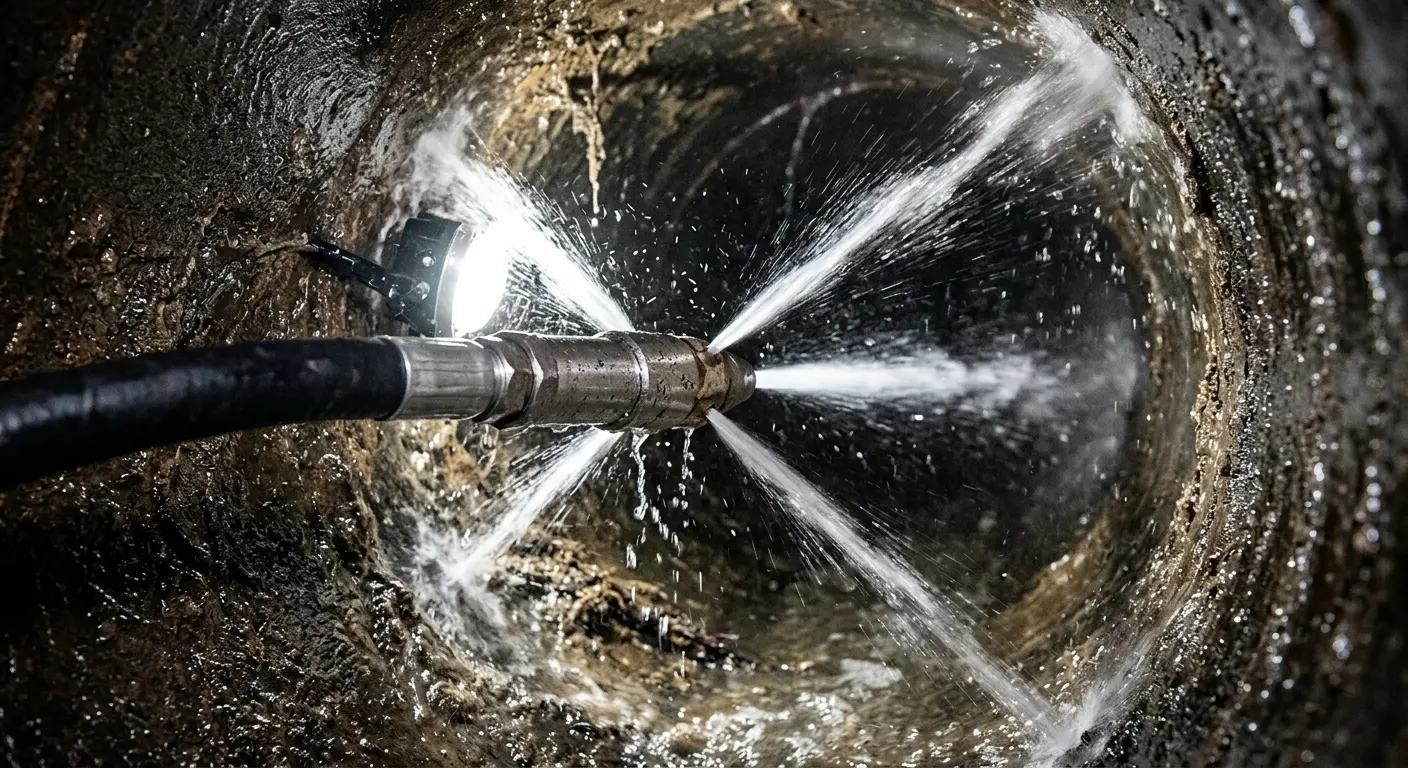 High-pressure hydro jetting nozzle cleaning sewer pipe for Sewer Cleanout in Sallisaw